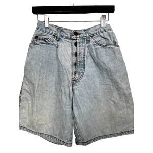 Vintage Chic Jean Shorts Button Fly Acid Wash Light Blue Mom Jeans High Waist 7